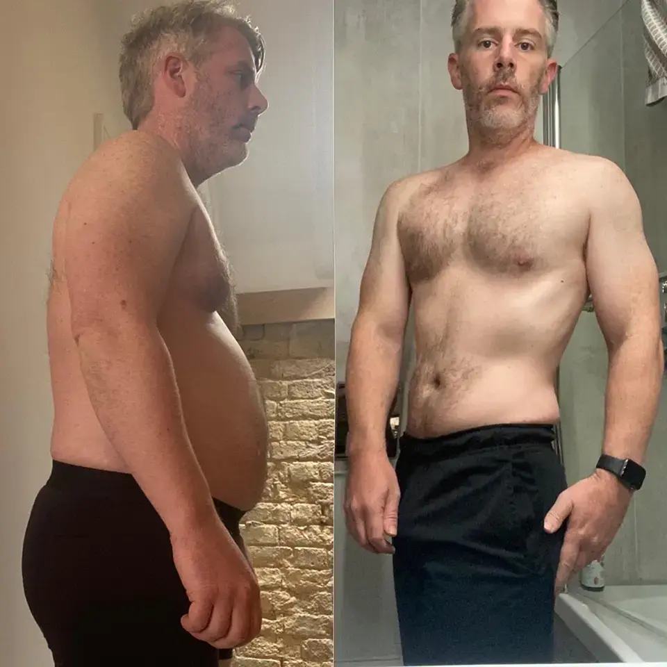 Curtis’s 30lb weight loss and strength transformation. Achieved sustainable results through personalised nutritionist coaching, tailored workout programs, and supportive, non-judgmental coaching. Improved health, fitness and confidence. Face-to-face personal training, weight training and strength training. St Albans and Hertford. 2020. Mark Ludlow - The Life Changing Health Coach.